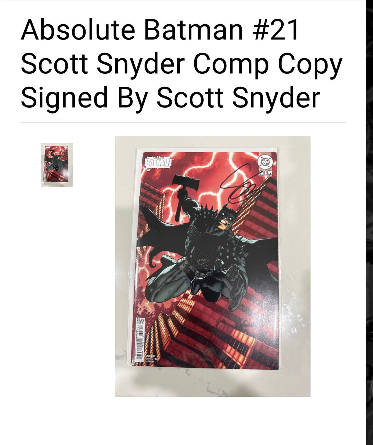 ABSOLUTE BATMAN #21 Cover D Doug Mahnke Variant - FROM SCOTT SNYDER'S PERSONAL COLLECTION - SIGNED BY SCOTT SNYDER w/COA