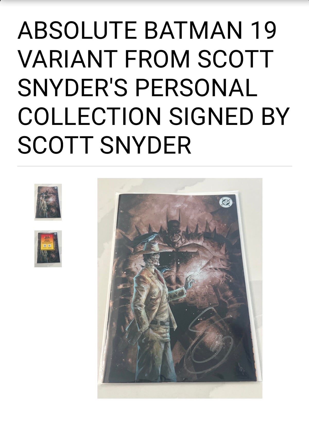 ABSOLUTE BATMAN #19 ALAN QUAH EXCLUSIVE VARIANT FROM SCOTT SNYDER'S PERSONAL COLLECTION - SIGNED BY SCOTT SNYDER w/COA