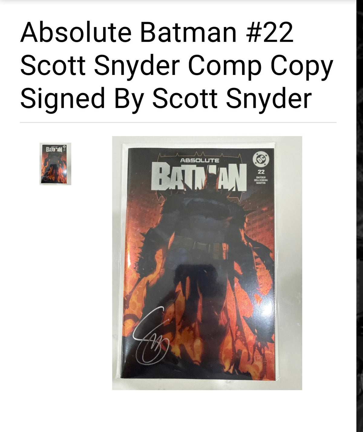 ABSOLUTE BATMAN #22 SDCC 2026 Jorge Molina Foil Variant - FROM SCOTT SNYDER'S PERSONAL COLLECTION - SIGNED BY SCOTT SNYDER w/COA