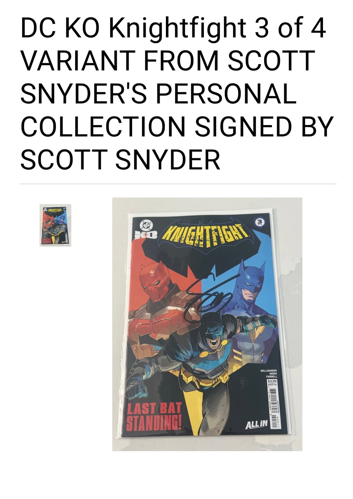 DC K.O. KNIGHTFIGHT #3 COVER A - FROM SCOTT SNYDER'S PERSONAL COLLECTION - SIGNED BY SCOTT SNYDER w/COA
