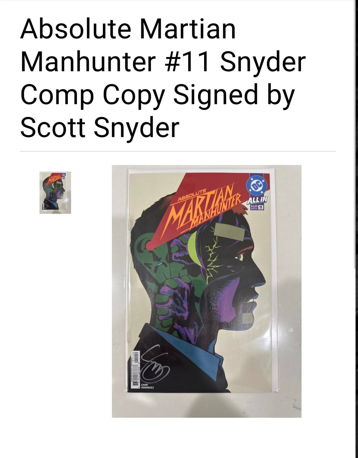 ABSOLUTE MARTIAN MANHUNTER #11 COVER A 2nd Print - FROM SCOTT SNYDER’S Comp Collection - Signed by Scott Snyder w/COA