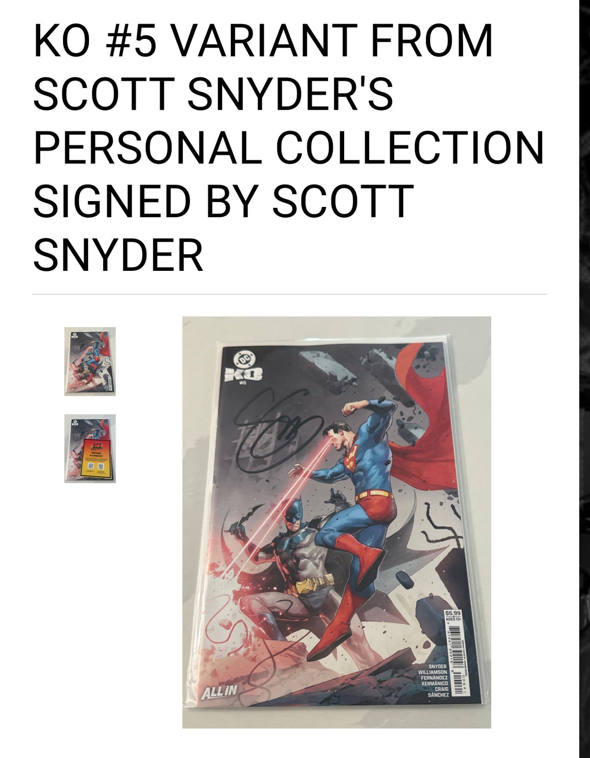 DC K.O. #5 Cover D Jerome Opeña Variant - FROM SCOTT SNYDER'S PERSONAL COMP COLLECTION - SIGNED BY SCOTT SNYDER w/COA