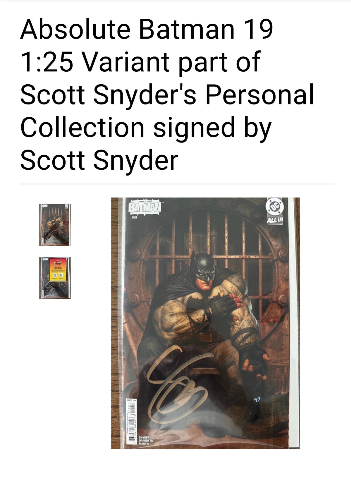 ABSOLUTE BATMAN #19 Cover E 1:25 Ariel Olivetti Variant - FROM SCOTT SNYDER'S PERSONAL COLLECTION - SIGNED BY SCOTT SNYDER w/COA