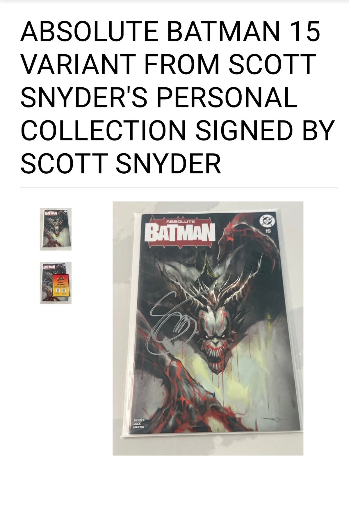 Absolute Batman #15 East Coast / Geeked Out / Gotham Central / Black Saber Ivan Tao Variant Exclusive Variant - FROM SCOTT SNYDER'S PERSONAL COLLECTION - SIGNED BY SCOTT SNYDER w/COA