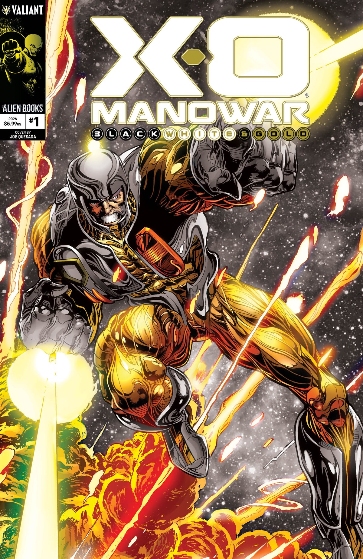 X O MANOWAR: BLACK, WHITE & GOLD #1 VARIANT B (QUESADA BLACK, WHITE & GOLD VARIANT) (Expected in Stock 10/21/26)
