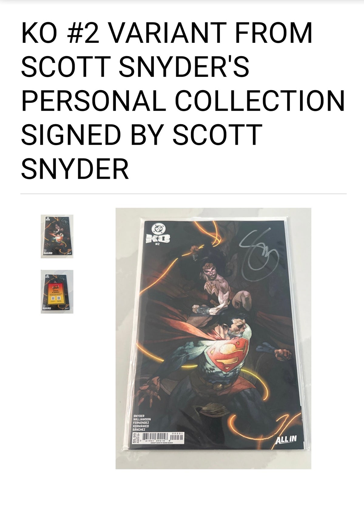 DC K.O. #2 Cover E Simone Bianchi Variant - FROM SCOTT SNYDER'S PERSONAL COLLECTION - SIGNED BY SCOTT SNYDER w/COA