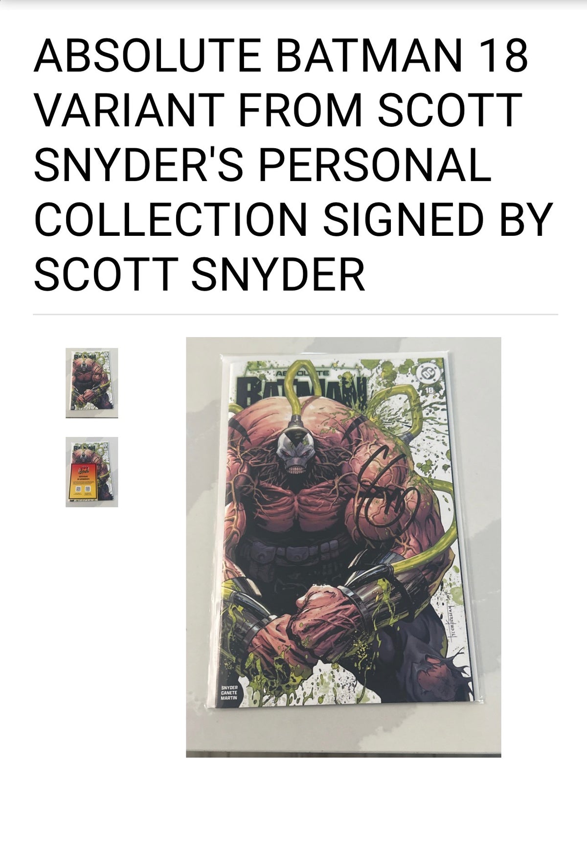 ABSOLUTE BATMAN #18 Comic Traders / Tyler Kirkham Webstore Exclusive Variant - FROM SCOTT SNYDER'S PERSONAL COLLECTION - SIGNED BY SCOTT SNYDER w/COA