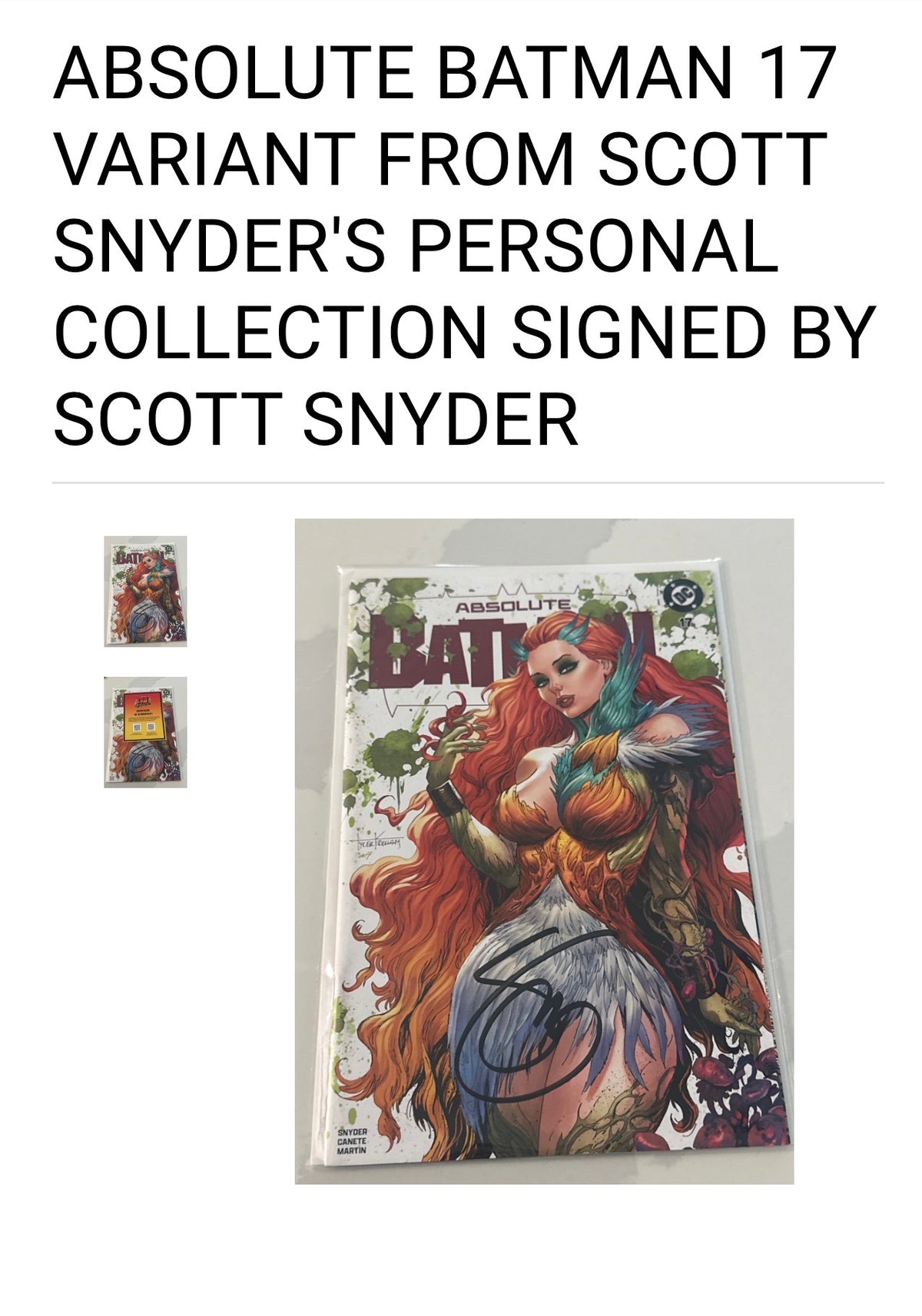 ABSOLUTE BATMAN #17 Tyler Kirkham Webstore / Comic Traders Variant - FROM SCOTT SNYDER'S PERSONAL COLLECTION - SIGNED BY SCOTT SNYDER w/COA
