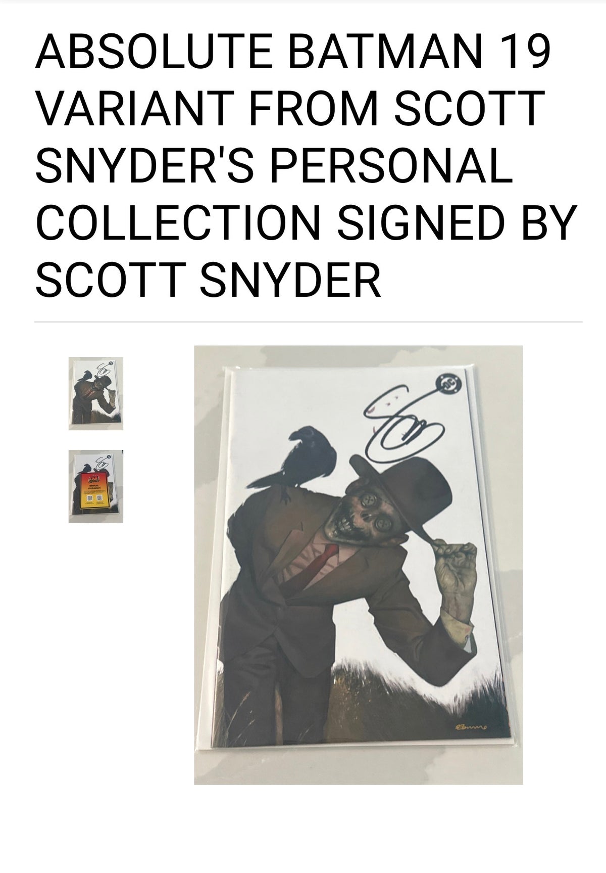 Absolute Batman #19 Fabrizio De Tommaso Virgin Variant (RE) - FROM SCOTT SNYDER'S PERSONAL COLLECTION - SIGNED BY SCOTT SNYDER w/COA