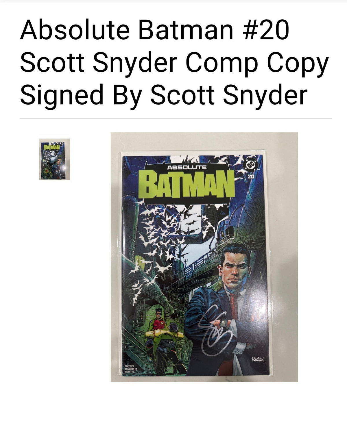 ABSOLUTE BATMAN #20 Dan Panosian (RE) Variant - FROM SCOTT SNYDER'S PERSONAL COLLECTION - SIGNED BY SCOTT SNYDER w/COA