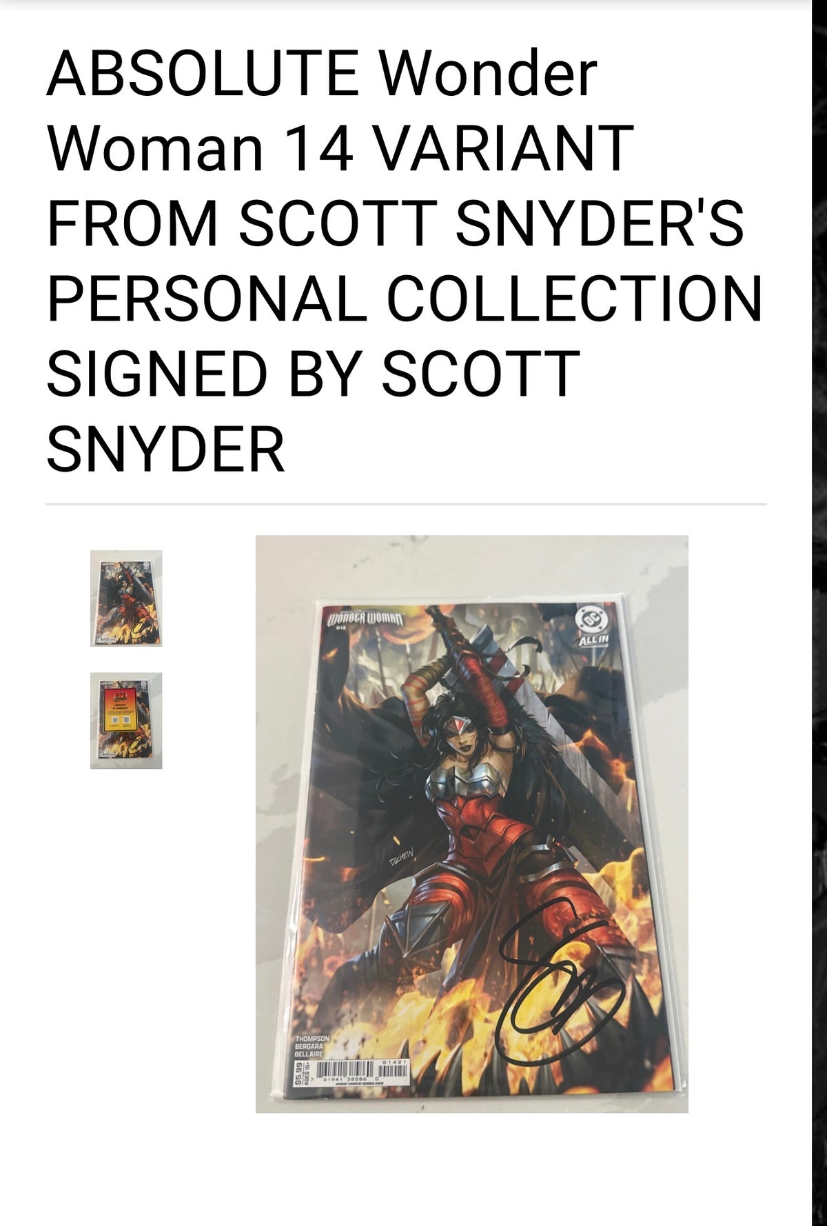 Absolute Wonder Woman #14 Cover B Derrick Chew Variant - FROM SCOTT SNYDER'S PERSONAL COLLECTION - SIGNED BY SCOTT SNYDER