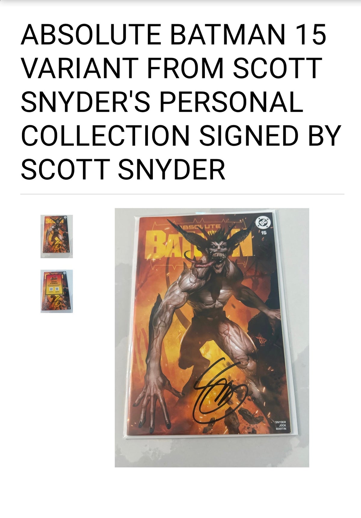 Absolute Batman #15 Alpha Exclusives Dave Wilkins Exclusive Variant - FROM SCOTT SNYDER'S PERSONAL COLLECTION - SIGNED BY SCOTT SNYDER w/COA