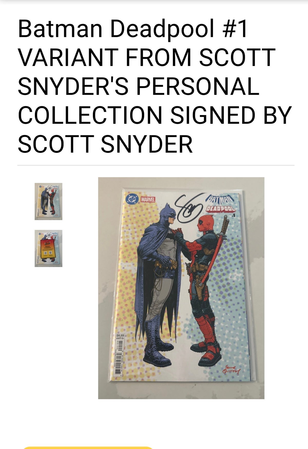 DC / MARVEL: BATMAN / DEADPOOL #1 CVR N FRANK QUITELY VARIANT - FROM SCOTT SNYDER'S PERSONAL COLLECTION - SIGNED BY SCOTT SNYDER