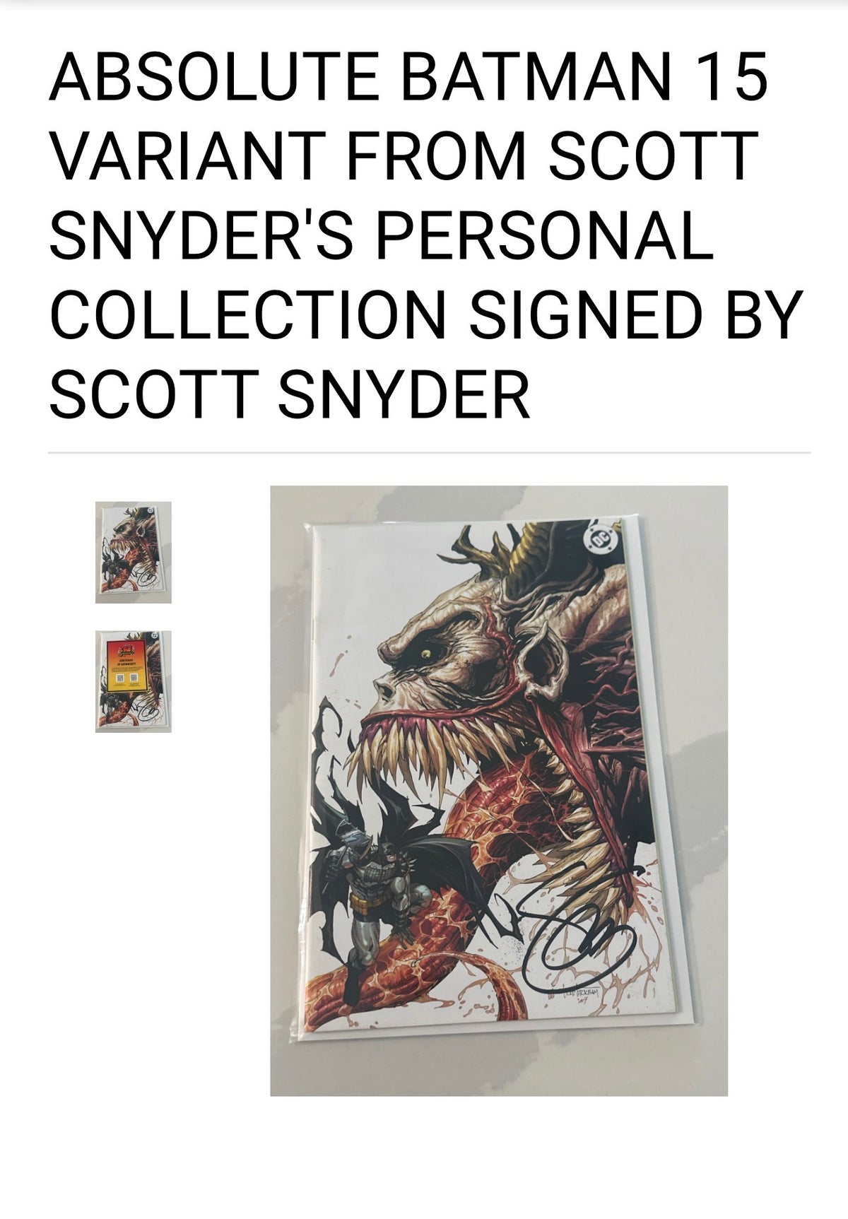 Absolute Batman #15 Tyler Kirkham Webstore / Comic Traders Virgin Variant - FROM SCOTT SNYDER'S PERSONAL COLLECTION - SIGNED BY SCOTT SNYDER w/COA