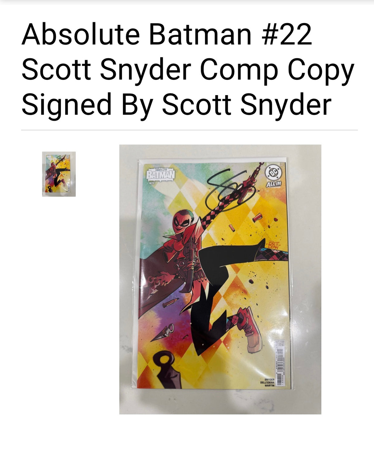 Absolute Batman #22 Cover C Brett Bean Variant - Scott SNYDER’S Comp Copy - Signed By Scott Snyder w/COA