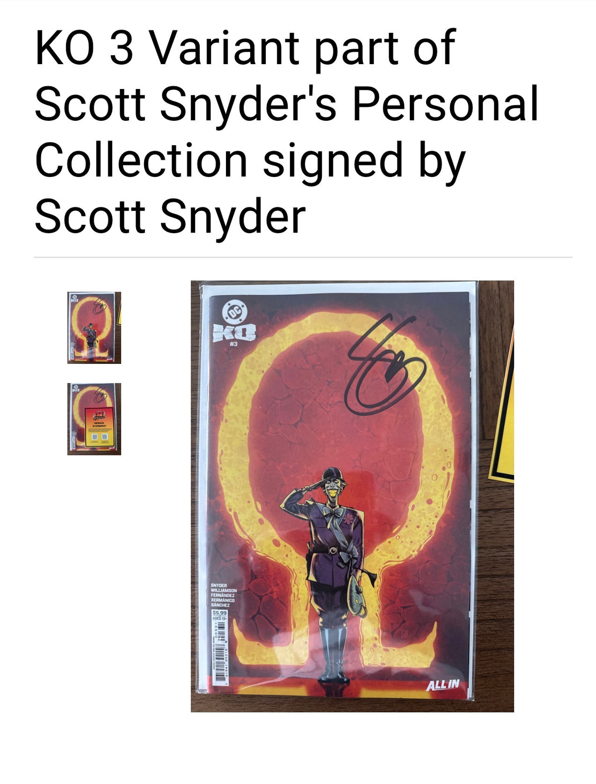 DC K.O. #3 COVER C MIKE DEL MUNDO VARIANT - FROM SCOTT SNYDER'S PERSONAL COLLECTION - SIGNED BY SCOTT SNYDER w/COA